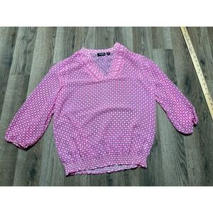 a.n.a Blouse, Women's Size Petite Small, White Pink, Allover Print, V-neck